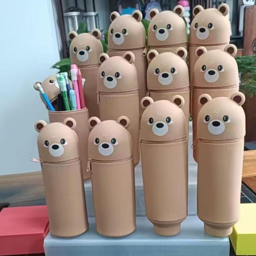 trousse scolaire verticale 2 en 1 les pots à crayons portables préférés modèle ourson