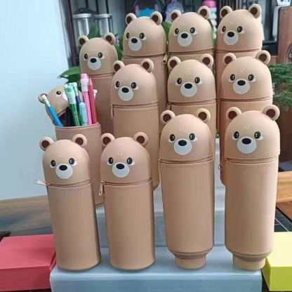 trousse scolaire verticale 2 en 1 les pots à crayons portables préférés modèle ourson