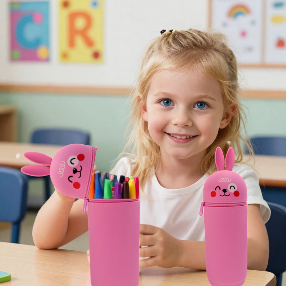 trousses scolaires verticalesrose avec 2 belles oreilles de lapin la trousse des fournitures scolaires favorite des petites filles