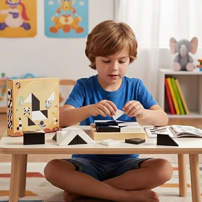 un garçon joue seul calmement à  Jeux de réflexion et de logique