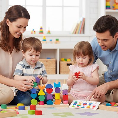 une famille réunie dans le bonheur de partager ses stratégie Puzzle bois