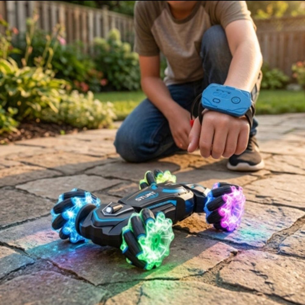 voiture télécommandée enfant accrobatique, sans fil, télécommande au poigne ou par manette